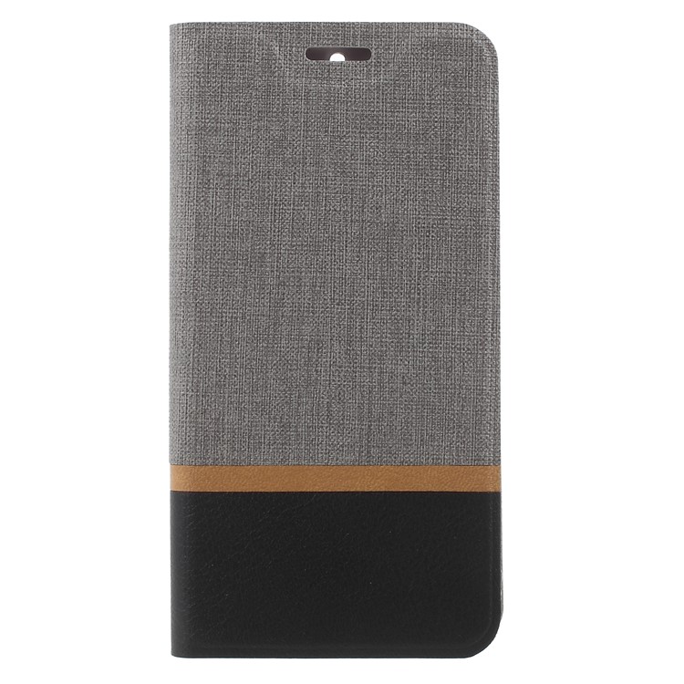 Bi-color Cross Texture Leather Phone Casing Built-in Steel Sheet with Card Holder for Nokia 7 - Grey-1