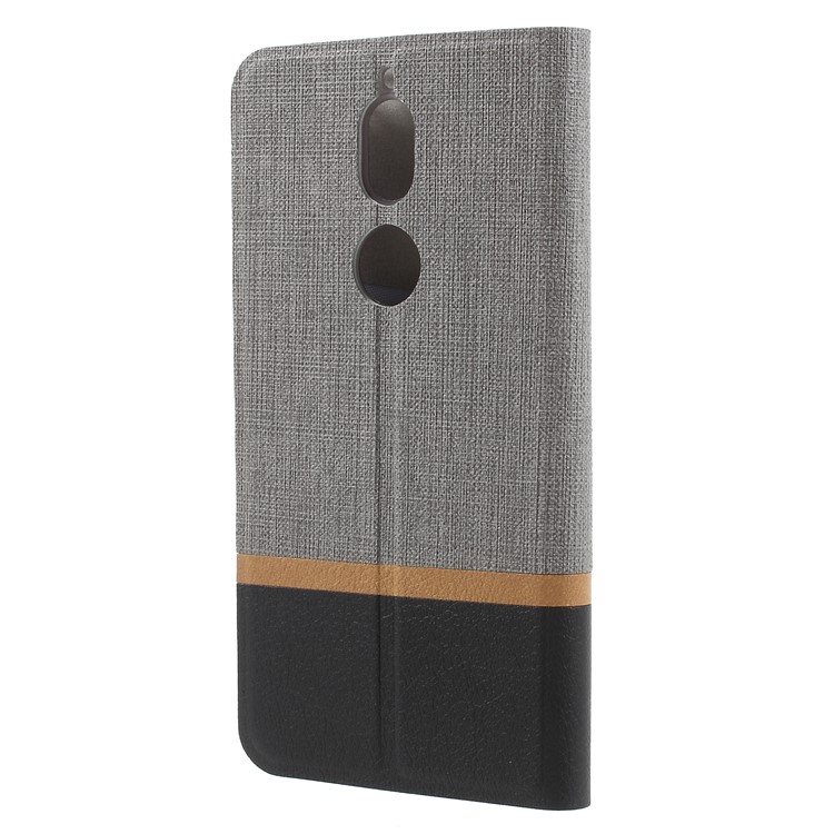 Bi-color Cross Texture Leather Phone Casing Built-in Steel Sheet with Card Holder for Nokia 7 - Grey-2