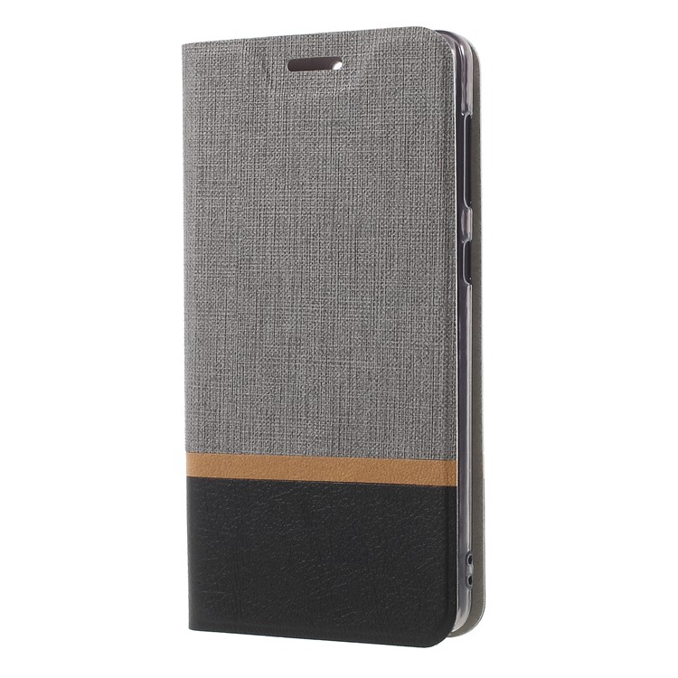 Bi-color Cross Texture Leather Phone Casing Built-in Steel Sheet with Card Holder for Nokia 7 - Grey-3