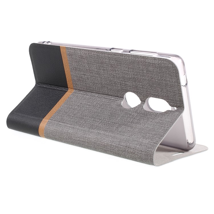 Bi-color Cross Texture Leather Phone Casing Built-in Steel Sheet with Card Holder for Nokia 7 - Grey-5
