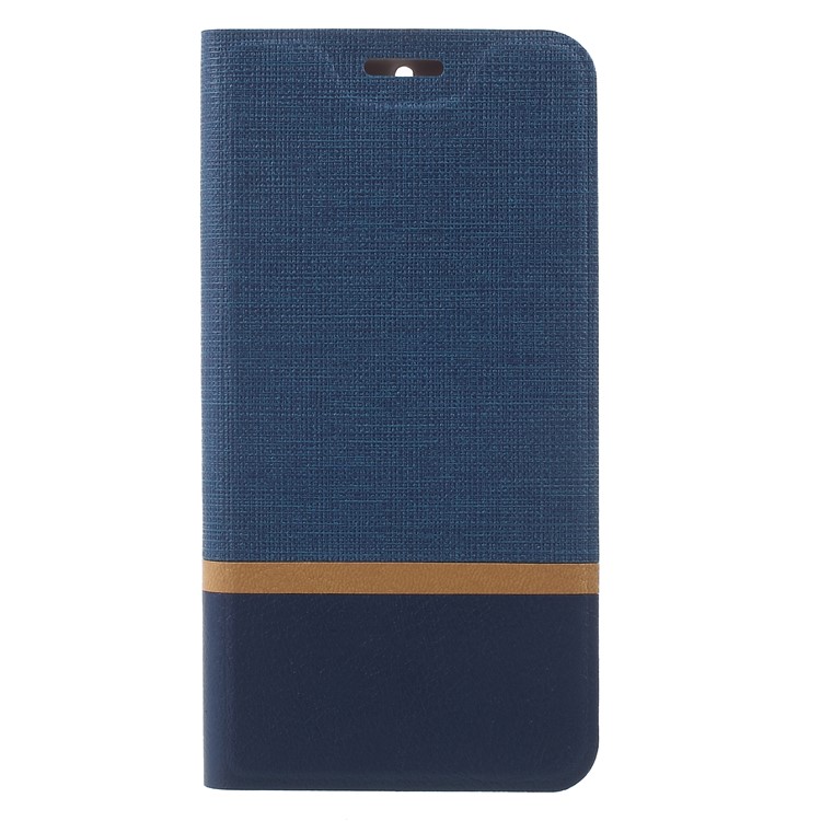For Nokia 7 Bi-color Cross Grain Leather Cell Phone Flip Cover Built-in Steel Sheet with Card Holder - Blue-1