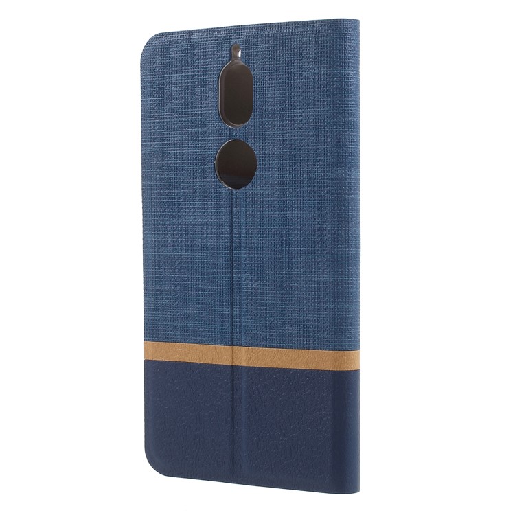 For Nokia 7 Bi-color Cross Grain Leather Cell Phone Flip Cover Built-in Steel Sheet with Card Holder - Blue-2