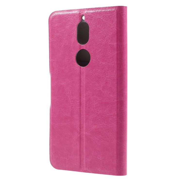 Crazy Horse Card Holder PU Leather Stand Case Accessory for Nokia 7 (Built-in Steel Sheet) - Rose-2