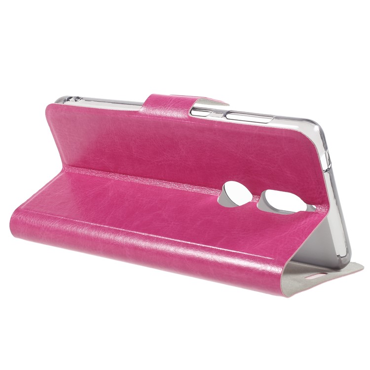 Crazy Horse Card Holder PU Leather Stand Case Accessory for Nokia 7 (Built-in Steel Sheet) - Rose-4