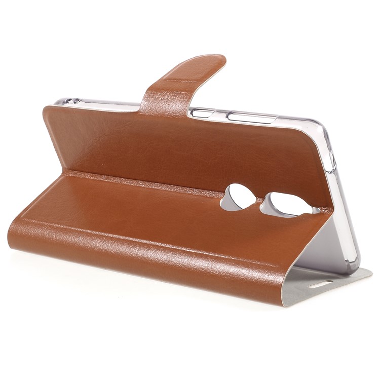 Crazy Horse Card Holder PU Leather Stand Phone Cover for Nokia 7 (Built-in Steel Sheet) - Brown-5