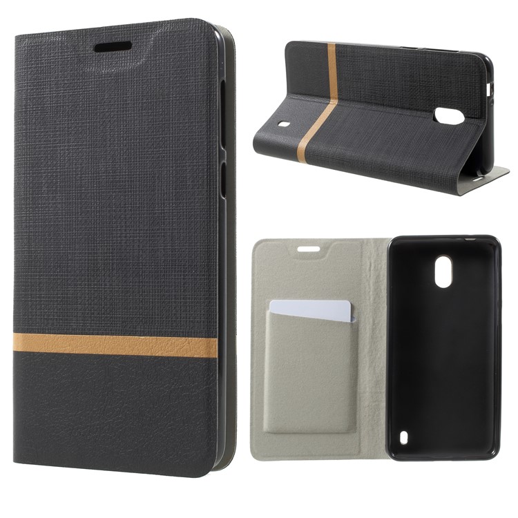 For Nokia 2 Bi-color Cross Texture Leather Card Holder Phone Case Built-in Steel Sheet - Black-1
