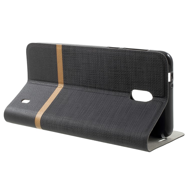 For Nokia 2 Bi-color Cross Texture Leather Card Holder Phone Case Built-in Steel Sheet - Black-4