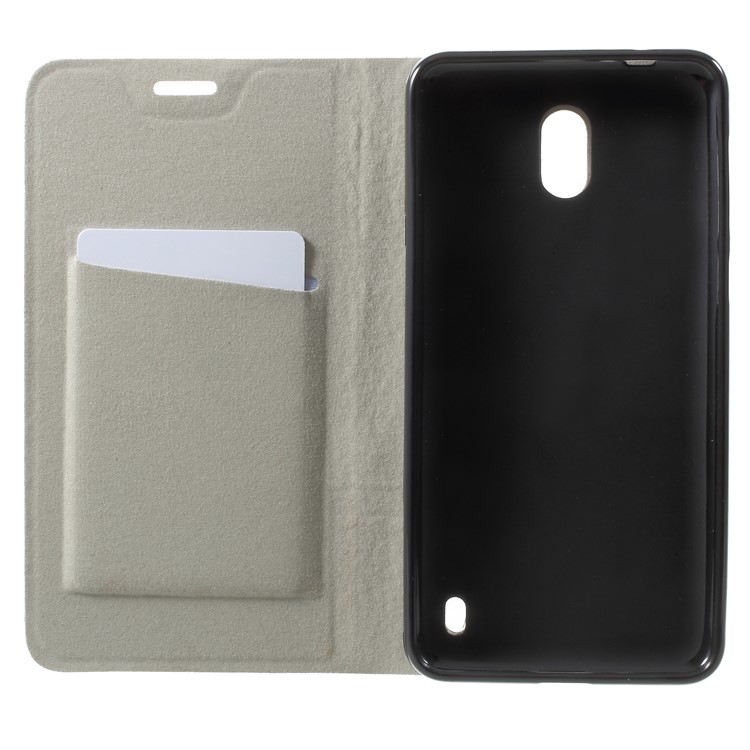 For Nokia 2 Bi-color Cross Texture Leather Card Holder Phone Case Built-in Steel Sheet - Black-5