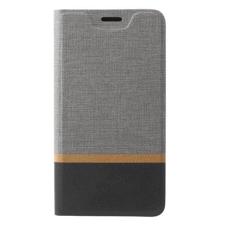 Bi-color Cross Grain PU Leather Mobile Cover with Card Holder Built-in Steel Sheet for Nokia 2 - Grey-1