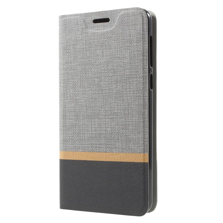 Bi-color Cross Grain PU Leather Mobile Cover with Card Holder Built-in Steel Sheet for Nokia 2 - Grey-3
