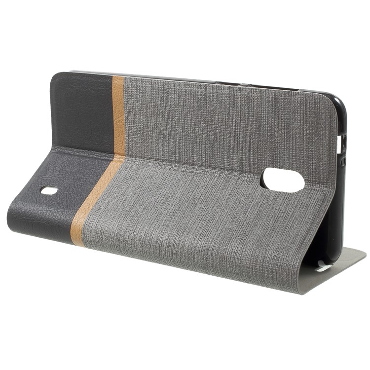 Bi-color Cross Grain PU Leather Mobile Cover with Card Holder Built-in Steel Sheet for Nokia 2 - Grey-4