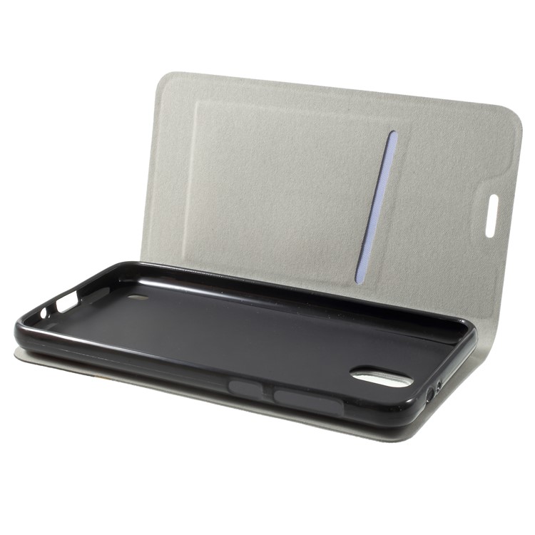 Bi-color Cross Grain PU Leather Mobile Cover with Card Holder Built-in Steel Sheet for Nokia 2 - Grey-5