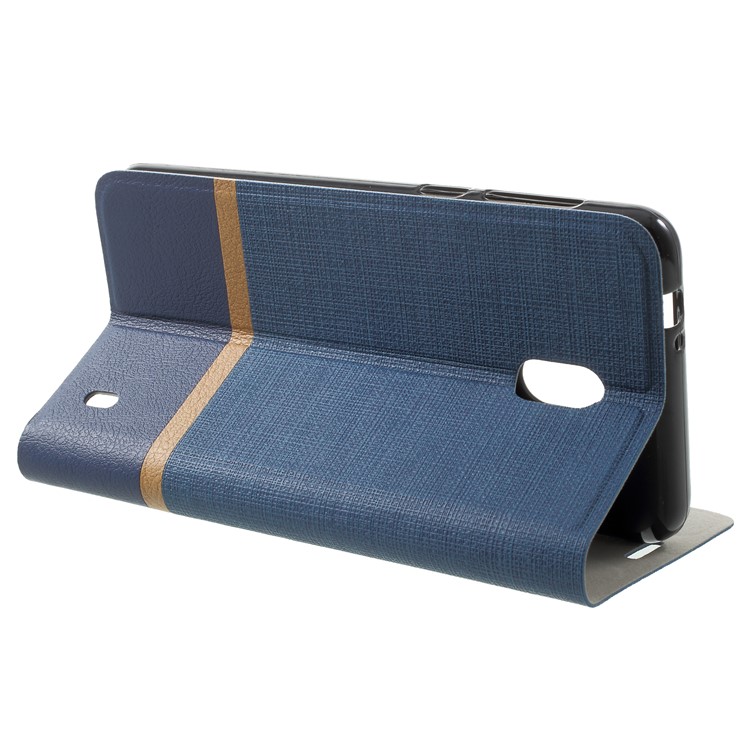 For Nokia 2 Bi-color Cross Grain Leather Protective Case Cover Built-in Steel Sheet - Blue-4