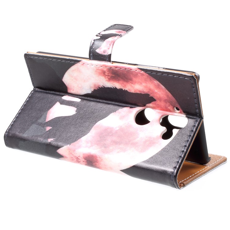 Pattern Printing Wallet Leather Cell Phone Case for Nokia 9 - Wolf Howling at the Moon-4