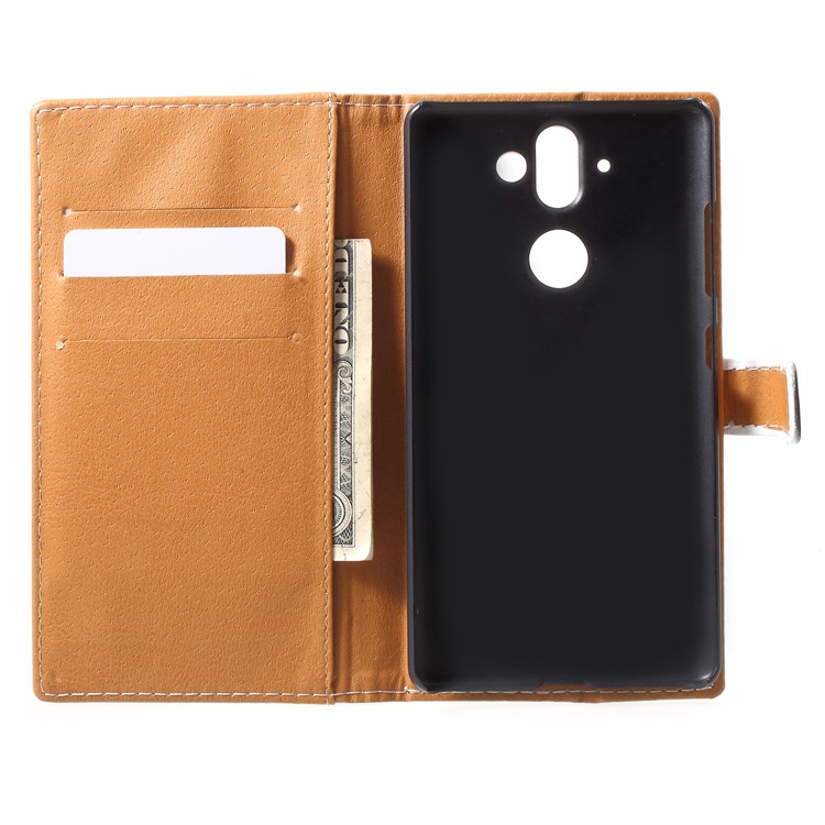 Pattern Printing Wallet Leather Cell Phone Case for Nokia 9 - Wolf Howling at the Moon-5