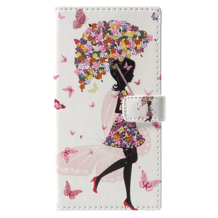 Pattern Printing Wallet Leather Phone Case for Nokia 9 / 8 Sirocco - Flowered Girl Holding Umbrella-1