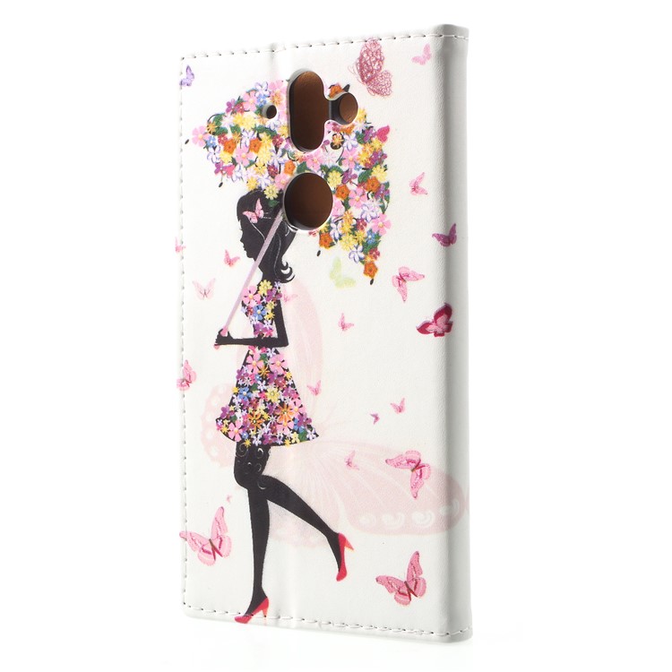 Pattern Printing Wallet Leather Phone Case for Nokia 9 / 8 Sirocco - Flowered Girl Holding Umbrella-2