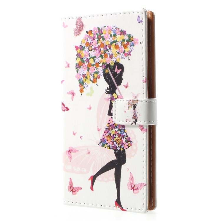 Pattern Printing Wallet Leather Phone Case for Nokia 9 / 8 Sirocco - Flowered Girl Holding Umbrella-3