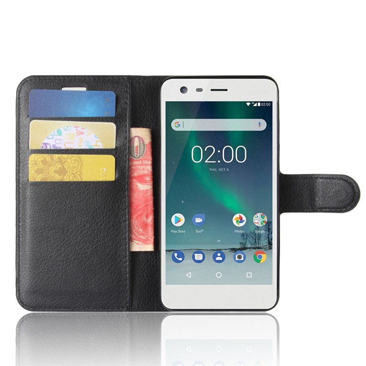 For Nokia 2 Litchi Texture Flip Leather Stand Wallet Case - Black-4