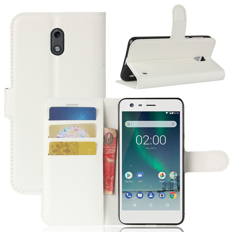 For Nokia 2 Litchi Texture Flip Leather Stand Wallet Cover - White-1