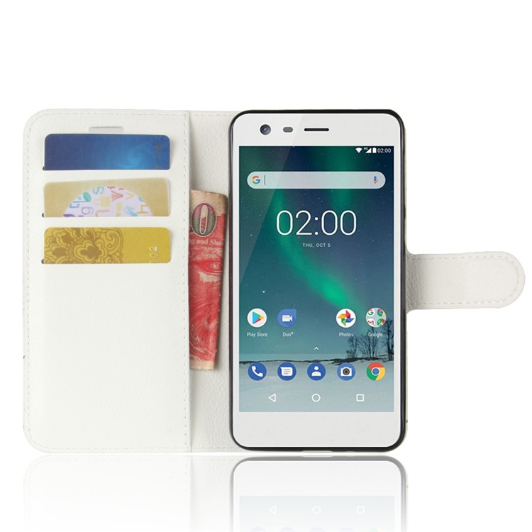 For Nokia 2 Litchi Texture Flip Leather Stand Wallet Cover - White-4