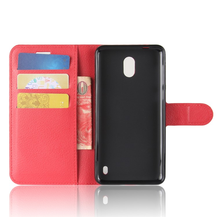 For Nokia 2 Litchi Texture Flip Leather Stand Wallet Shell - Red-3
