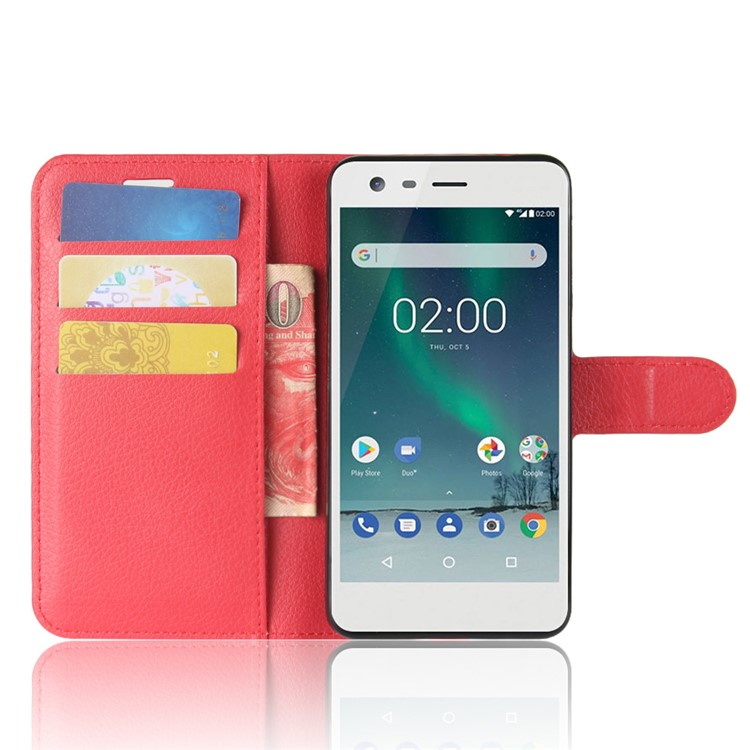 For Nokia 2 Litchi Texture Flip Leather Stand Wallet Shell - Red-4