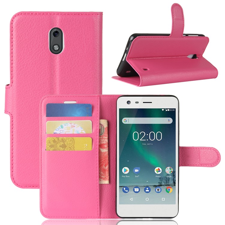 Litchi Grain Flip Leather Stand Wallet Phone Case for Nokia 2 - Rose-1