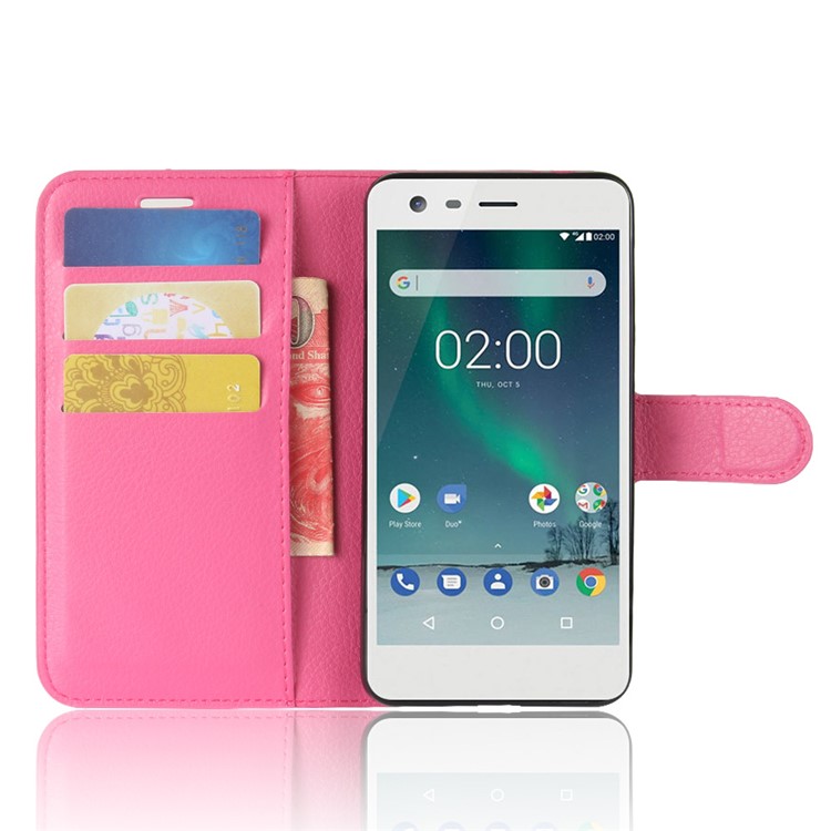 Litchi Grain Flip Leather Stand Wallet Phone Case for Nokia 2 - Rose-4