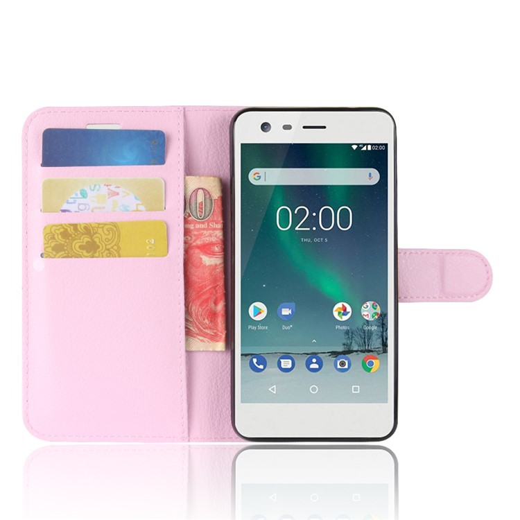 For Nokia 2 Litchi Texture PU Leather Stand Wallet Phone Cover - Pink-4