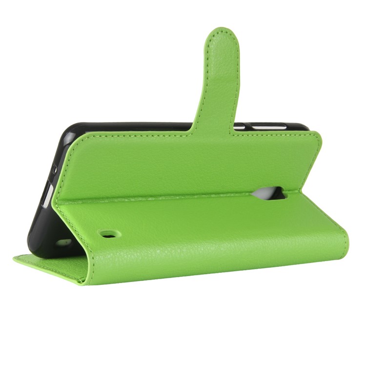 For Nokia 2 Litchi Skin Card Holder Stand Flip Leather Phone Shell - Green-5