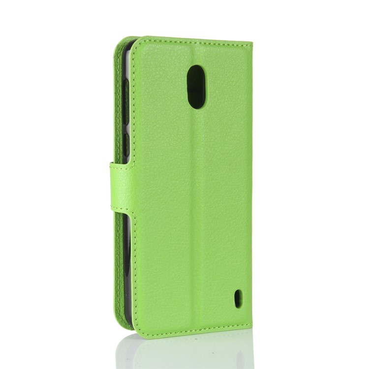 For Nokia 2 Litchi Skin Card Holder Stand Flip Leather Phone Shell - Green-6