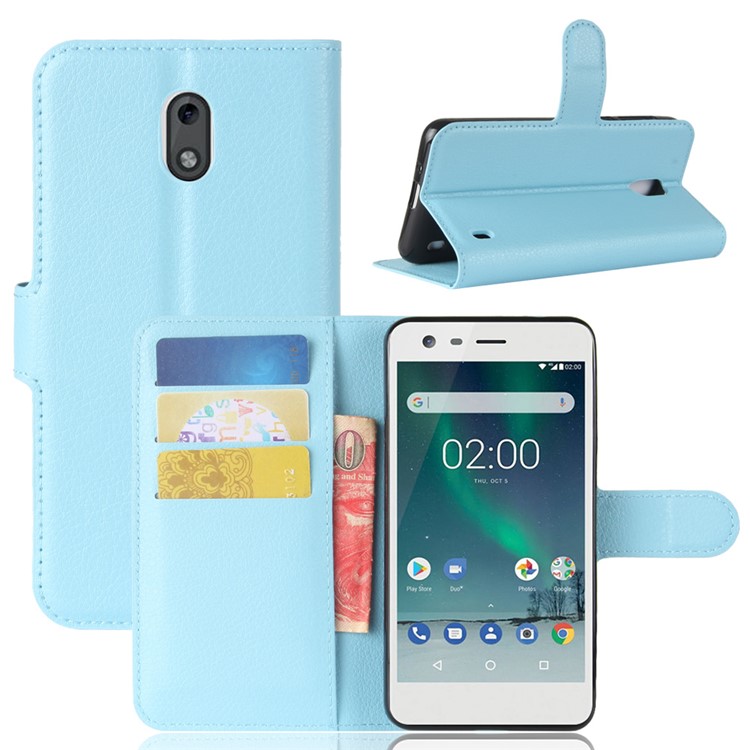 For Nokia 2 Litchi Texture Flip Leather Stand Wallet Mobile Case - Blue-1