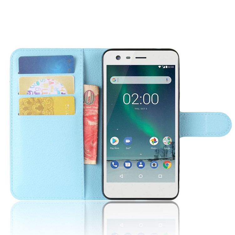 For Nokia 2 Litchi Texture Flip Leather Stand Wallet Mobile Case - Blue-4