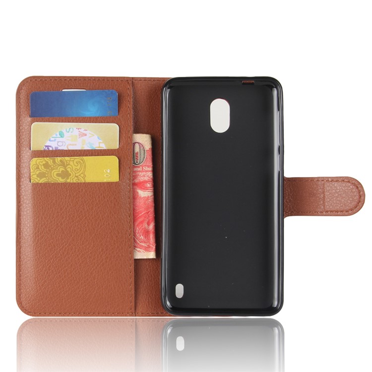 Wallet Stand Litchi Texture PU Leather Mobile Casing for Nokia 2 - Brown-3
