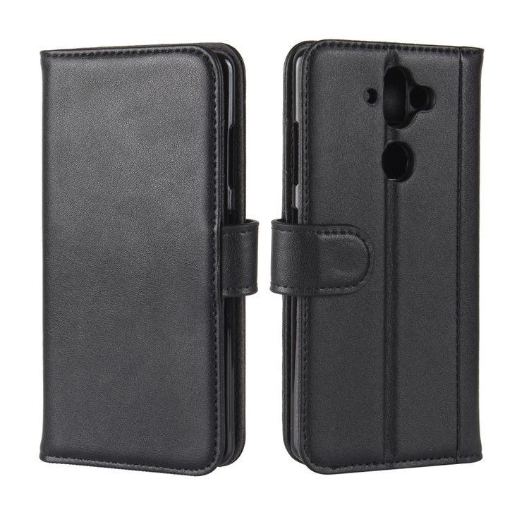 Genuine Split Leather Wallet Flip Stand Phone Case for Nokia 9 - Black-2