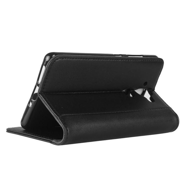 Genuine Split Leather Wallet Flip Stand Phone Case for Nokia 9 - Black-4