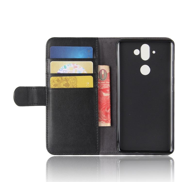 Genuine Split Leather Wallet Flip Stand Phone Case for Nokia 9 - Black-6