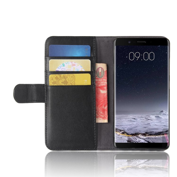 Genuine Split Leather Wallet Flip Stand Phone Case for Nokia 9 - Black-7