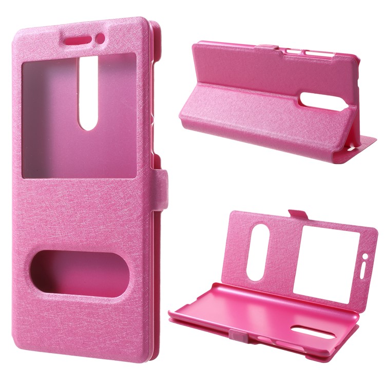 Silk Texture Dual Window Leather Phone Case for Nokia 8 - Rose-1