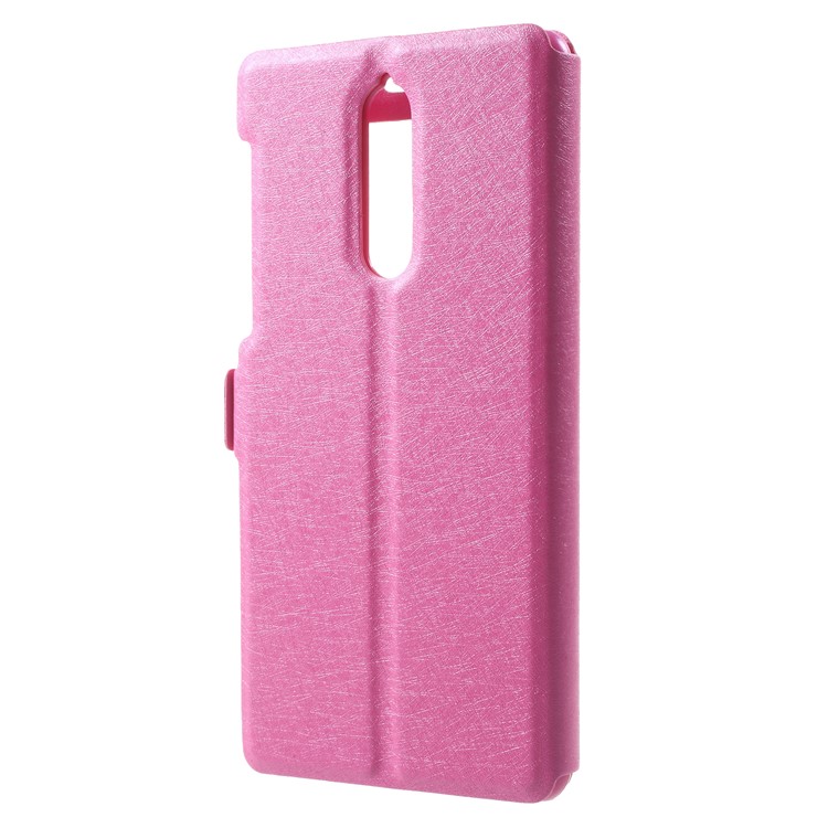 Silk Texture Dual Window Leather Phone Case for Nokia 8 - Rose-2