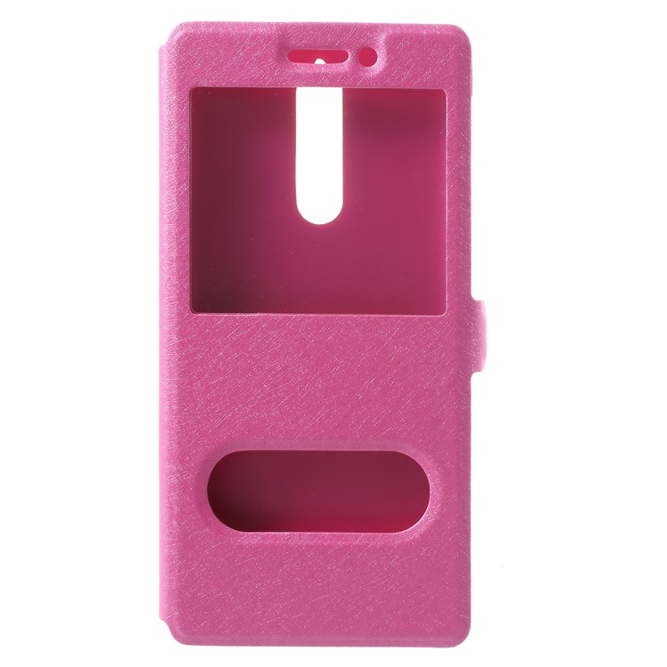 Silk Texture Dual Window Leather Phone Case for Nokia 8 - Rose-3