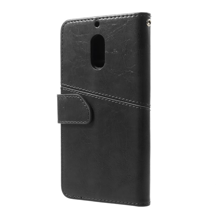 K'TRY Geometric Splicing Series Leather Wallet Case for Nokia 6 - Black-4