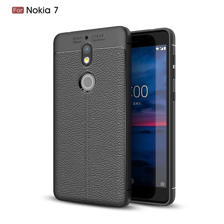 Litchi Grain Soft TPU Back Cover for Nokia 7 - Black-1