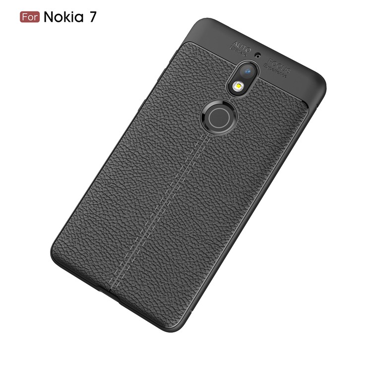 Litchi Grain Soft TPU Back Cover for Nokia 7 - Black-2