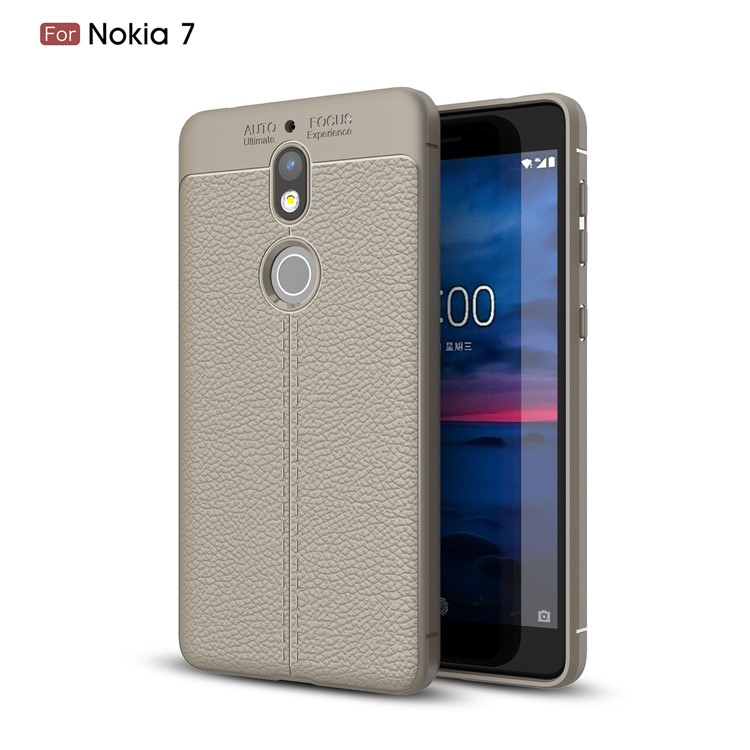 Litchi Grain Soft TPU Back Case for Nokia 7 - Grey-1