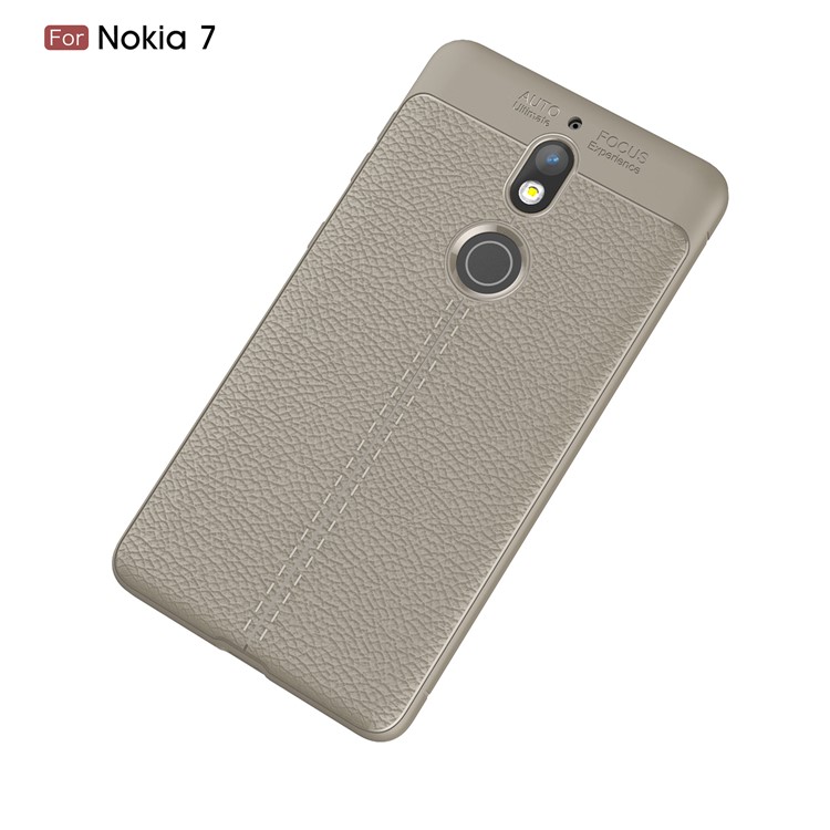 Litchi Grain Soft TPU Back Case for Nokia 7 - Grey-2