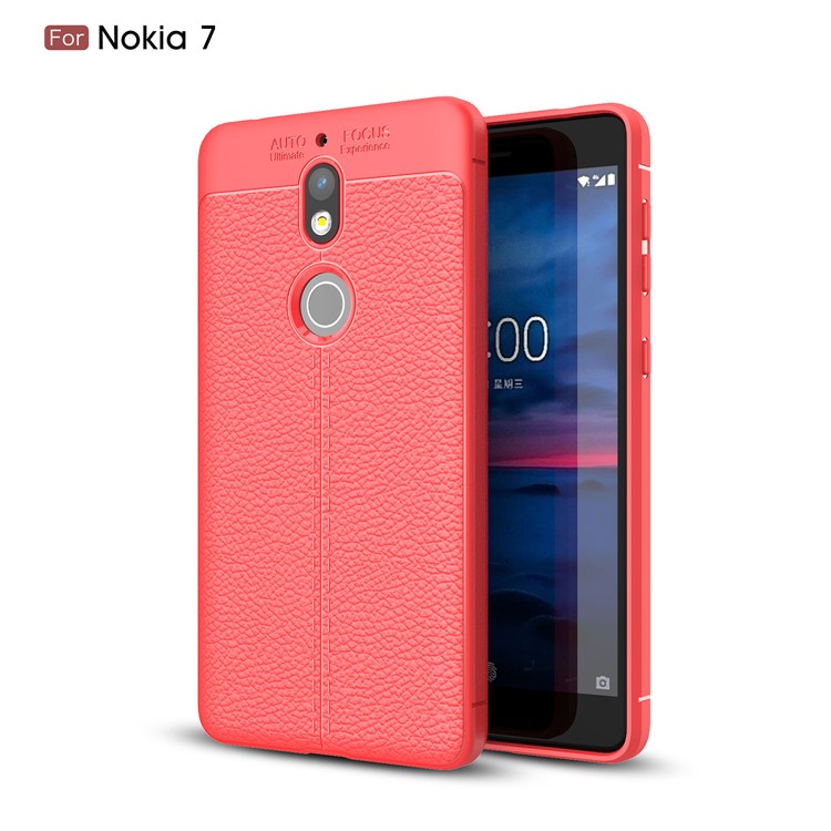 Litchi Grain Soft TPU Back Shell for Nokia 7 - Red-1
