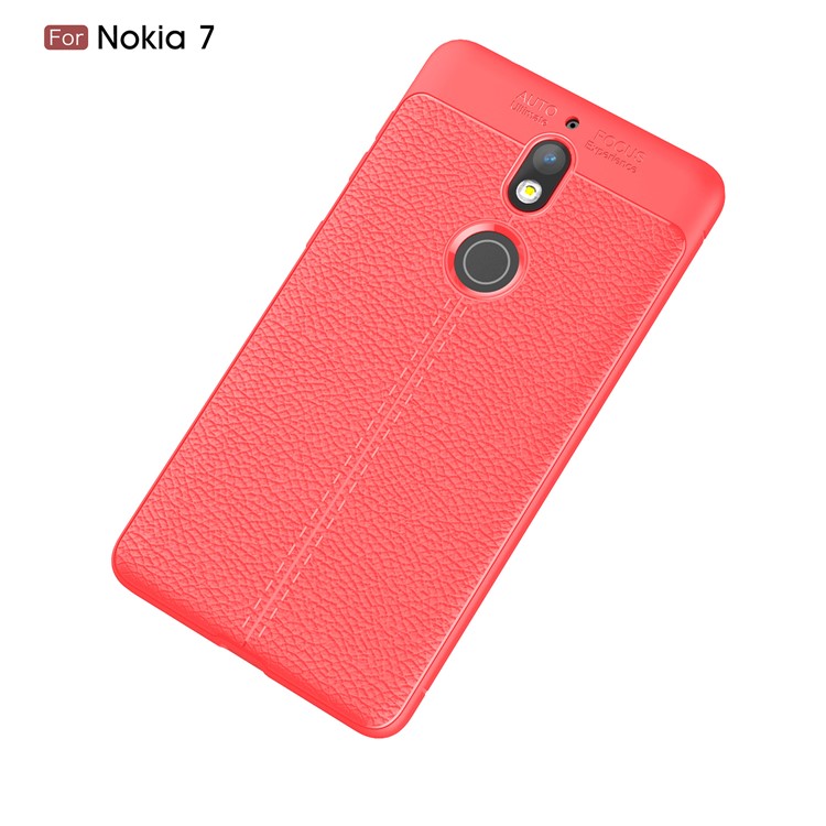 Litchi Grain Soft TPU Back Shell for Nokia 7 - Red-2