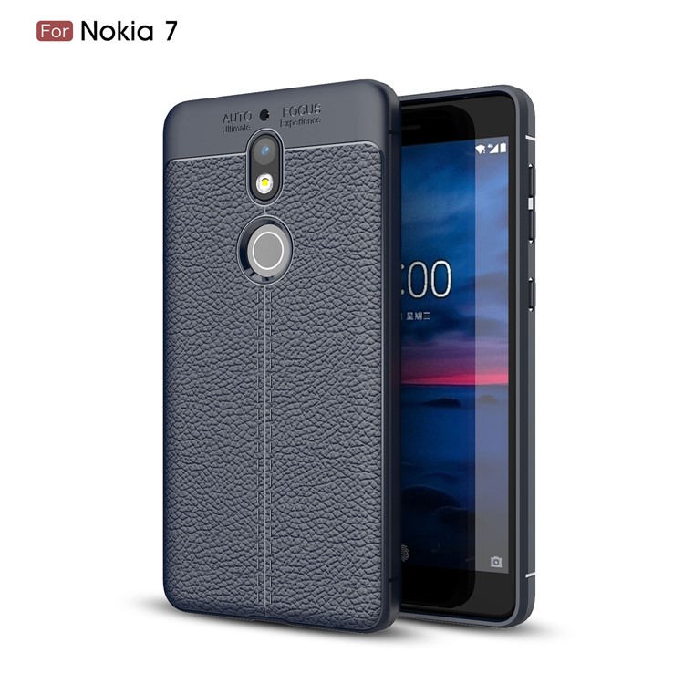 Litchi Grain Soft TPU Back Casing for Nokia 7 - Dark Blue-1